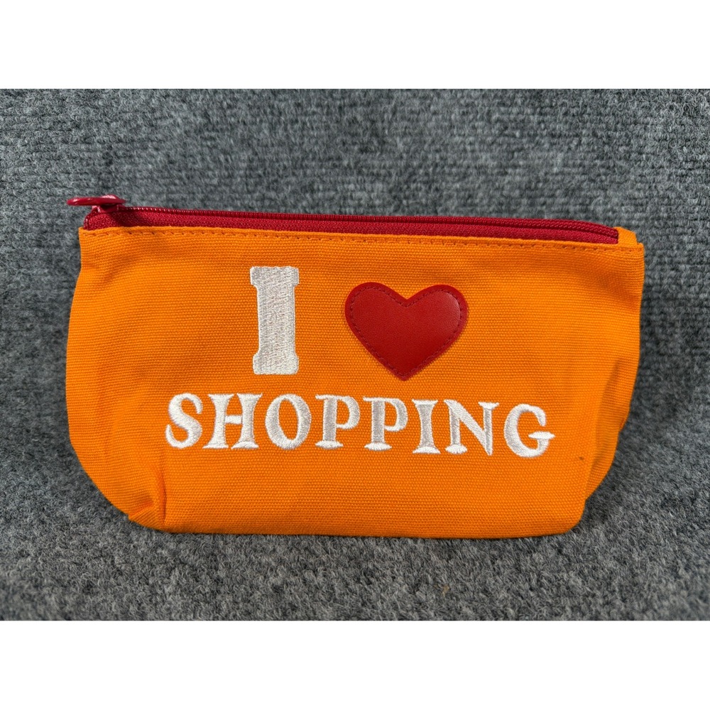 I Heart Shopping Makeup Bag Pencil Pouch Thrifting Red Heart Applique NWOT